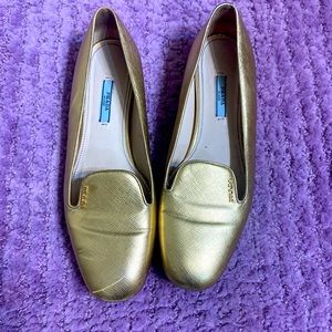 Prada gold flats loafers US 9 IT 39